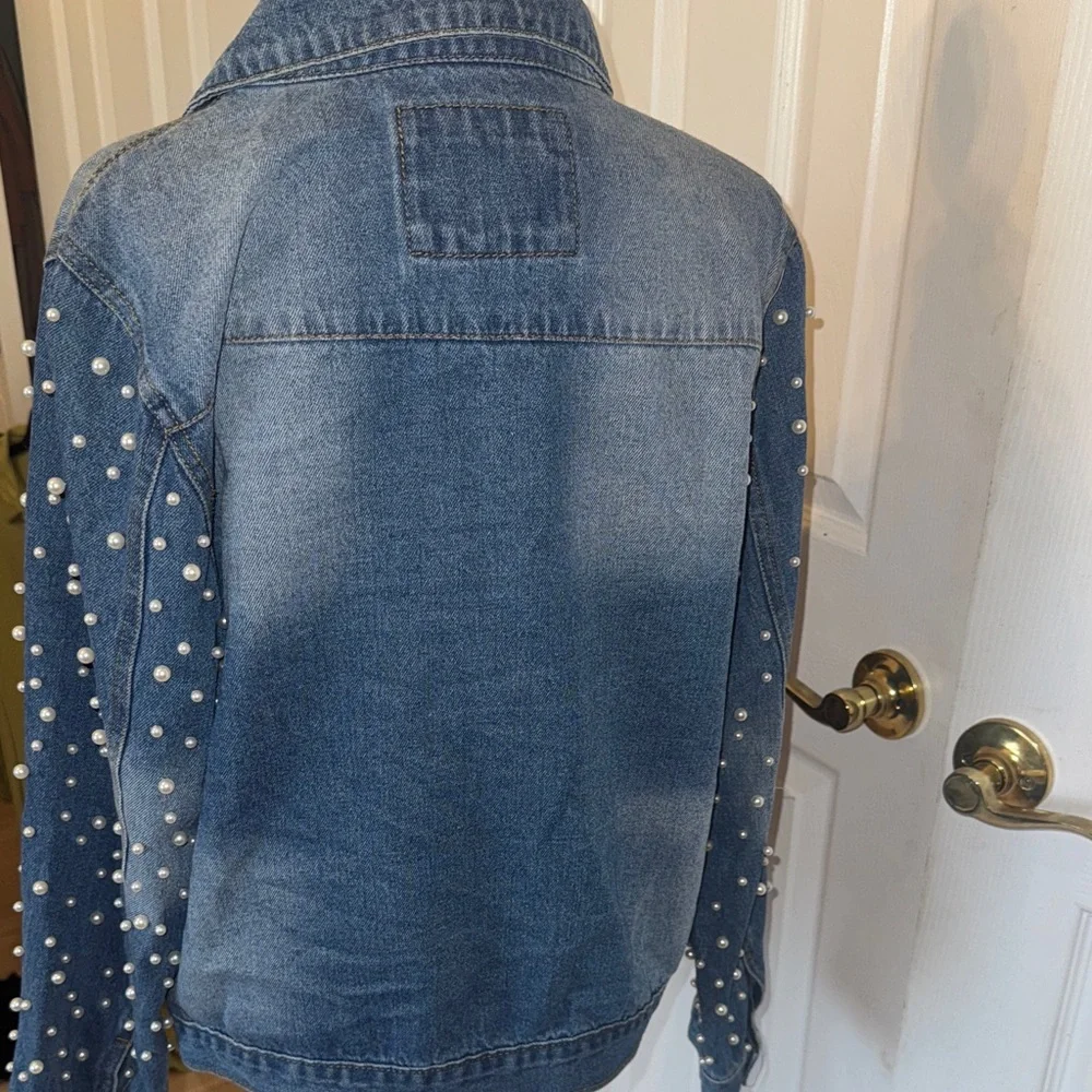Pearl Studded Blue Denim Jacket - Picture 8 of 13